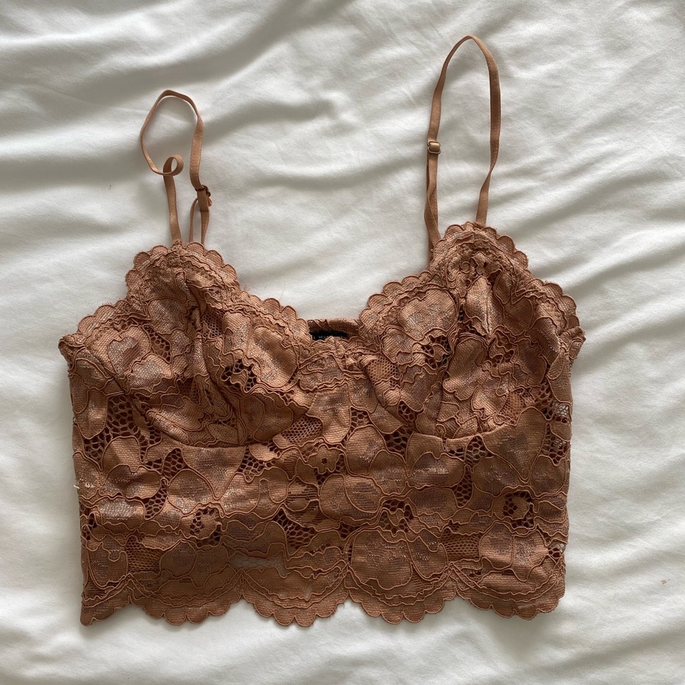 Zara Brown Lace Crop Top